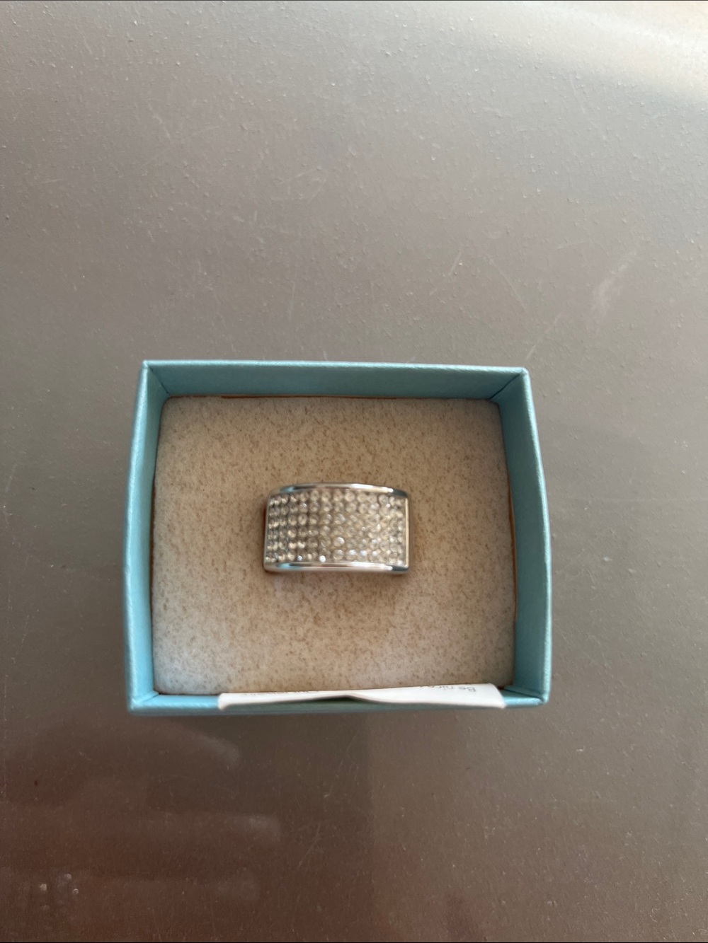 Touchstone Crystal Silver-Tone Pave Crystal Wide Band Ring